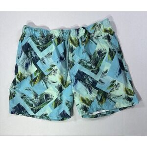 Rokka & Rolla Men's XXL Swim Trunks Palm Tree Print Blue Green Board Shorts
